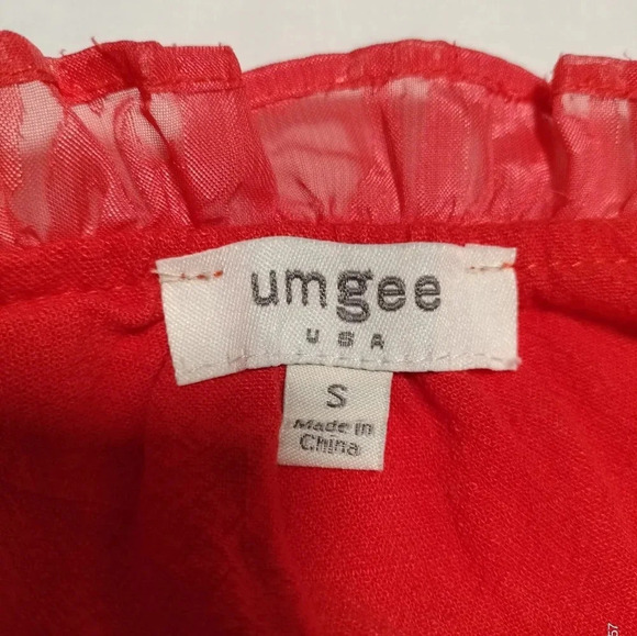 Umgee size Small Coral Orange Flutter Sleeves Tie Neck Top Blouse Boho - Picture 5 of 8
